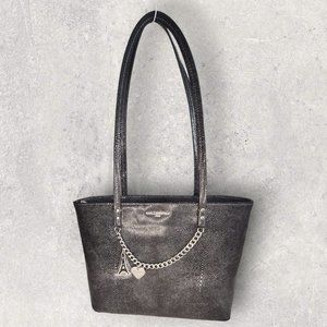 Karl Lagerfeld Metallic Silver Stingray Pattern Tote with Charm Chain - NWT